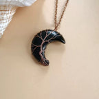 Wear Calm, Attract Wealth: Antique Copper Tree of Life Moon Crystal Necklace