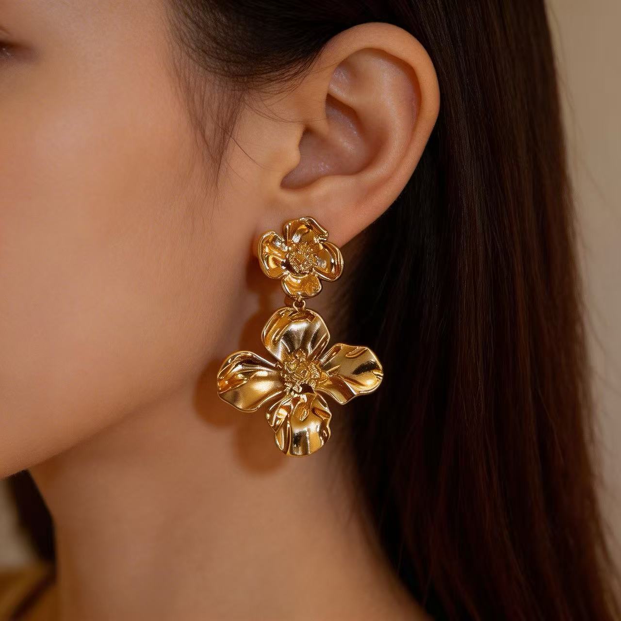 The Romantic Dance of Cream White Dress and Gilded Petals