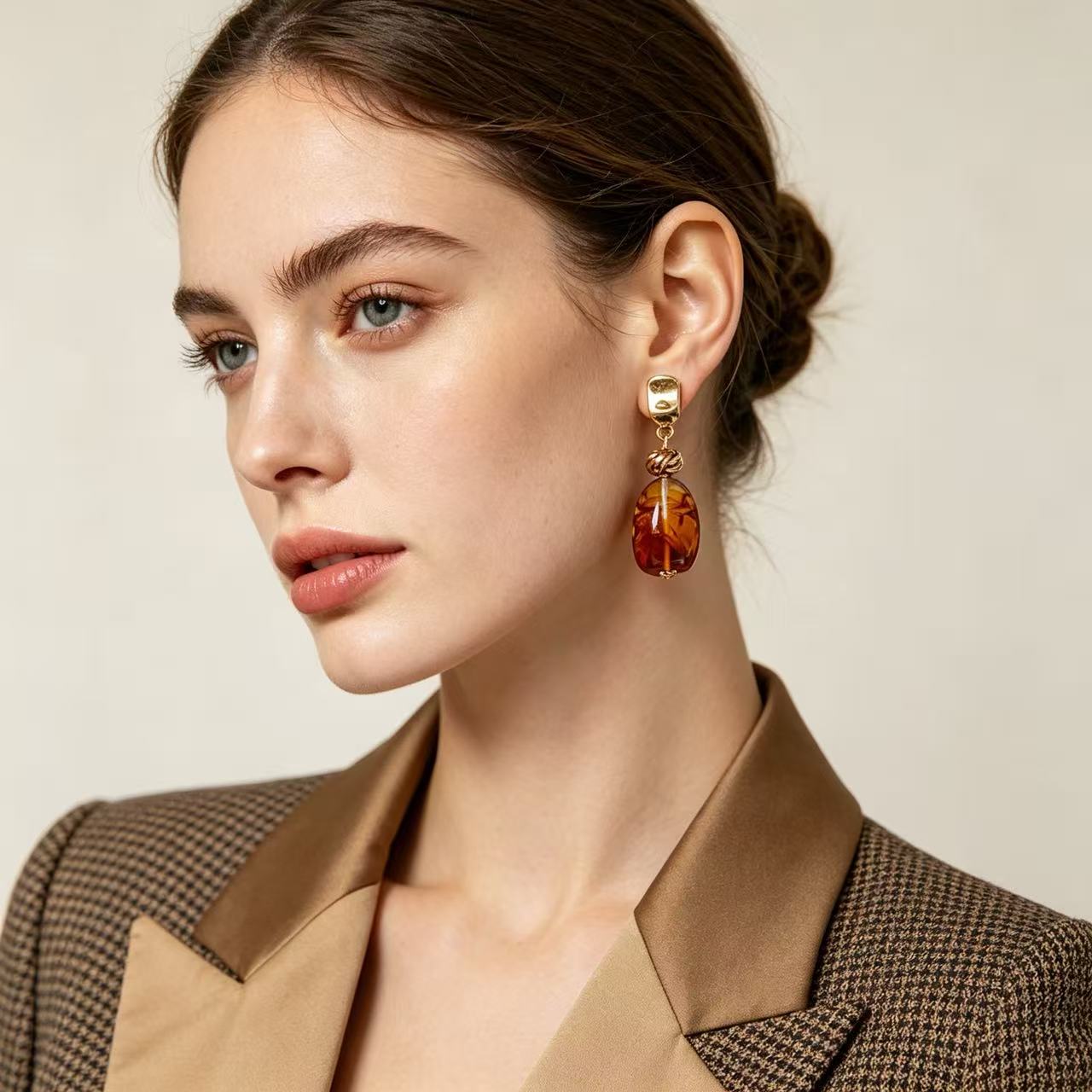 When Your Blazer Needs a Statement: These Gold-Knot Amber Drops