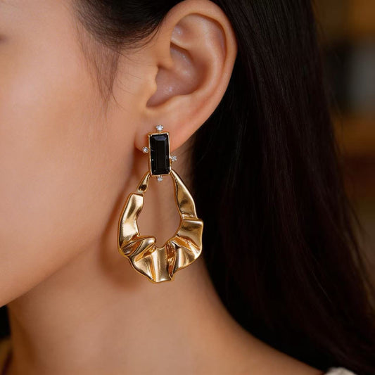Folded Metal & Black Crystal Earrings: Unlock Your Professional Grace & Strength