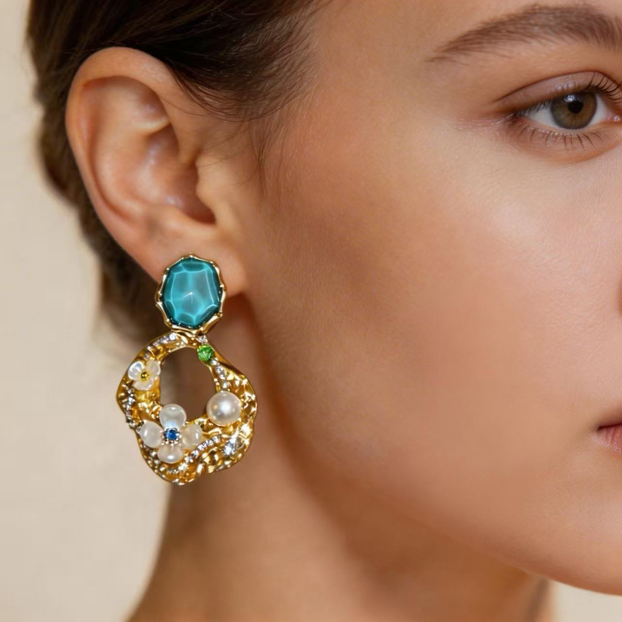 Champagne Satin Elegance, Gemstone Radiance Unveiled