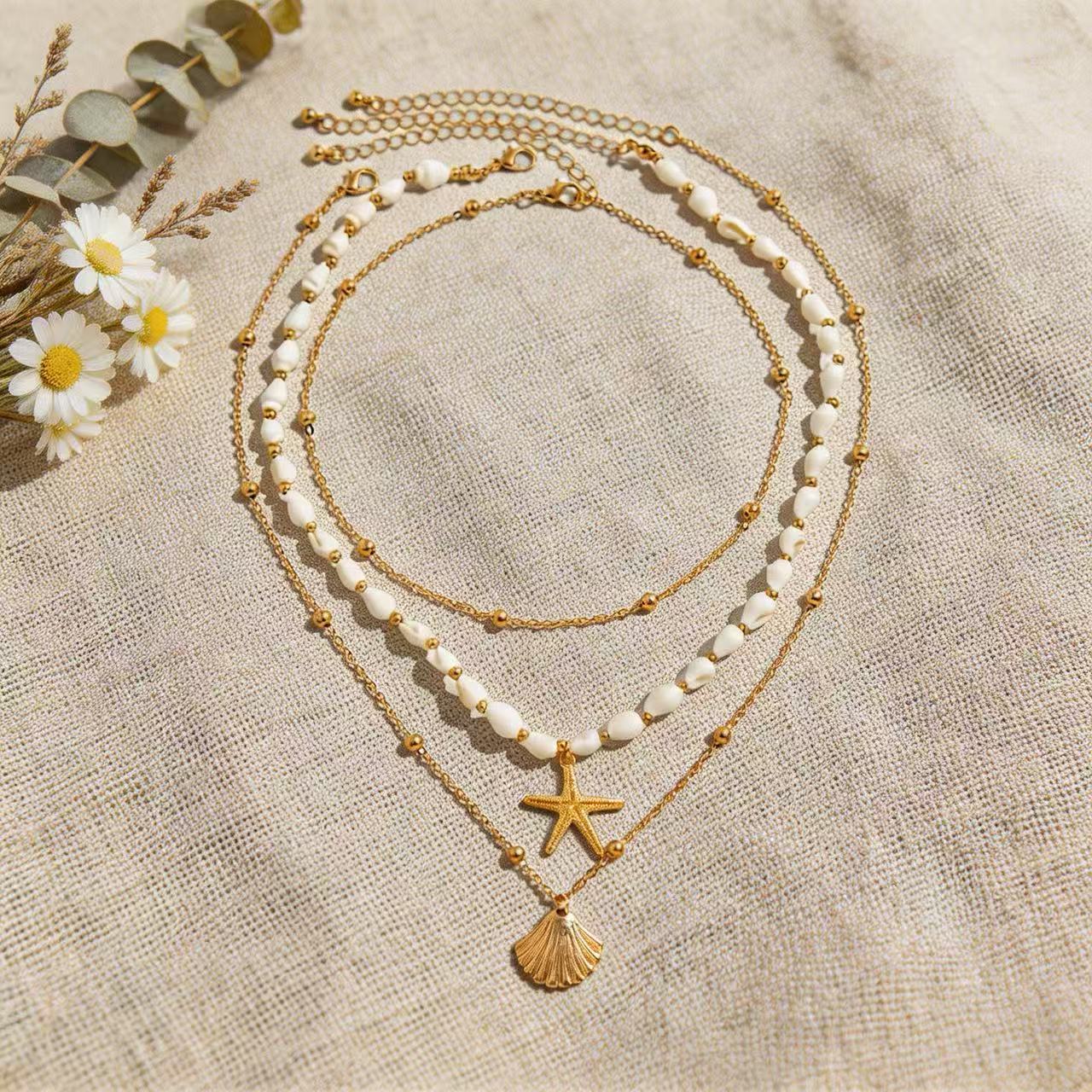 Starfish & Seashell Stacking Necklace – Versatile from Beach to Street