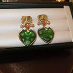 Heart-shaped Emerald Earrings • Bold Minimalist Chic
