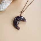 Wear Calm, Attract Wealth: Antique Copper Tree of Life Moon Crystal Necklace