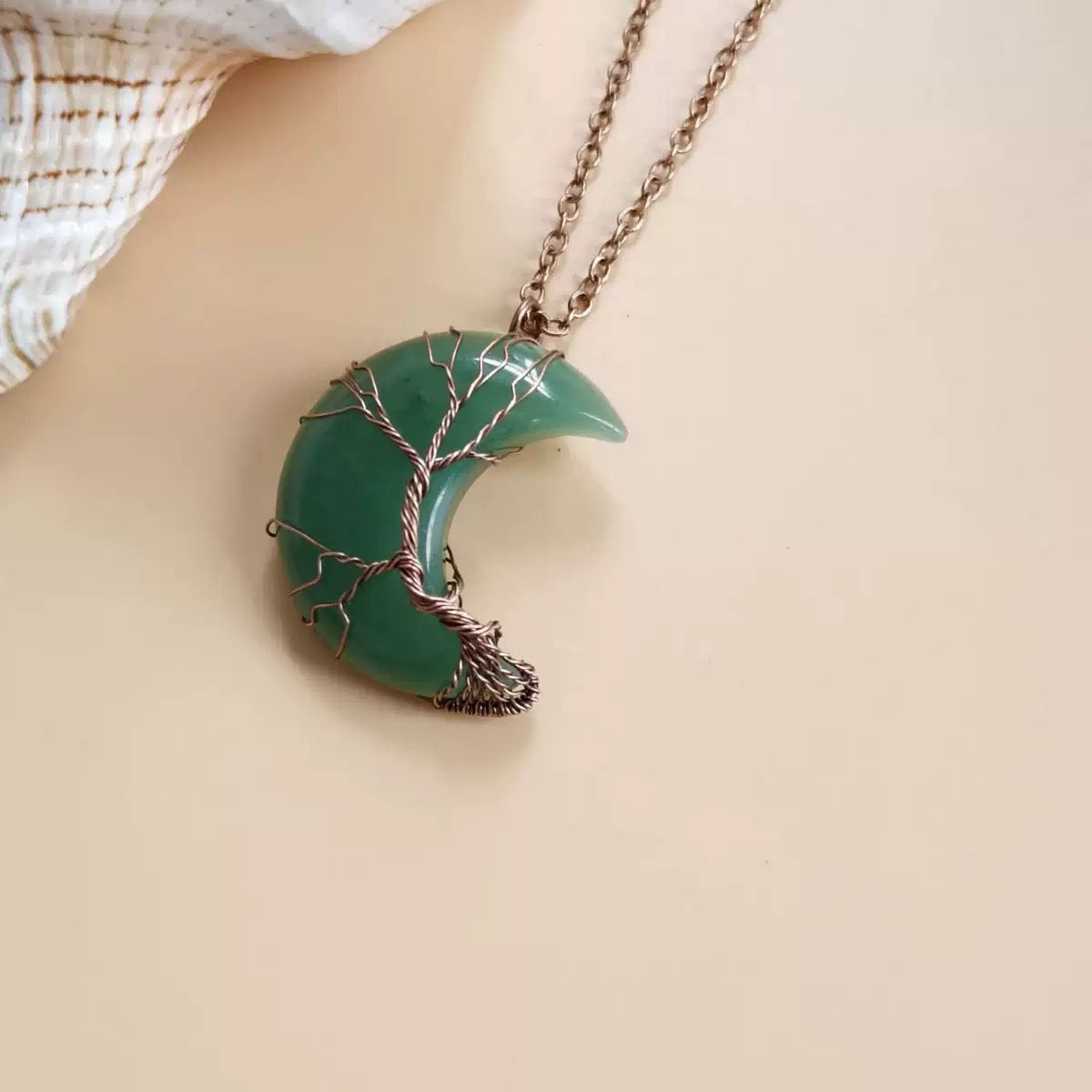 Wear Calm, Attract Wealth: Antique Copper Tree of Life Moon Crystal Necklace